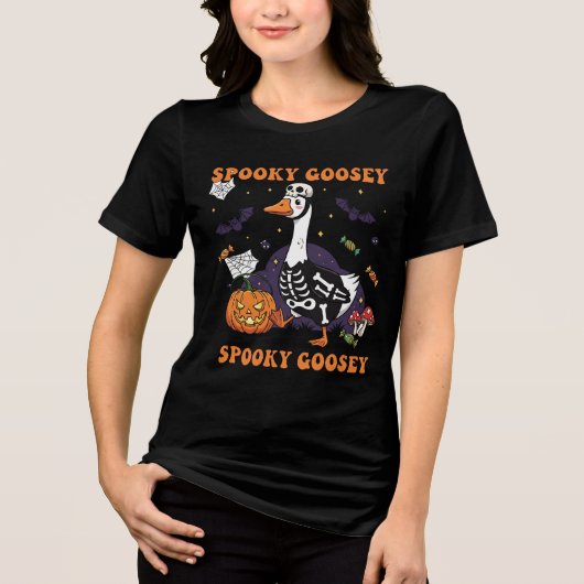 Spooky Goosey Halloween T-shirt | Grappig skelet (Voorkant)