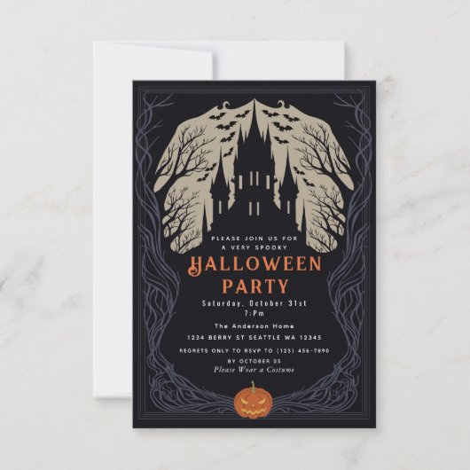 Spooky Gothic Castle Halloween Party Kaart (Voorkant)