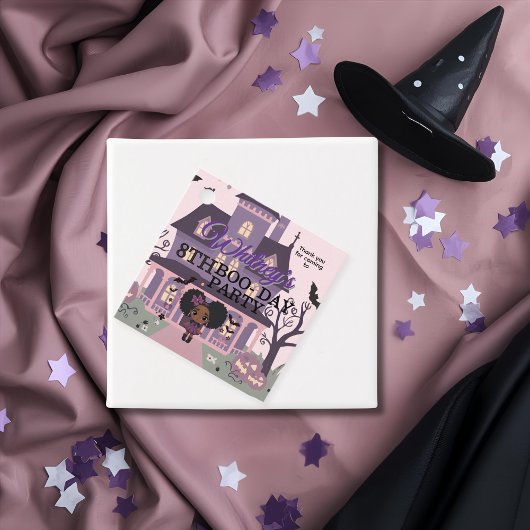Spooky Gothic Girl Paarse afro-puff Verjaardag Bedankjes Labels