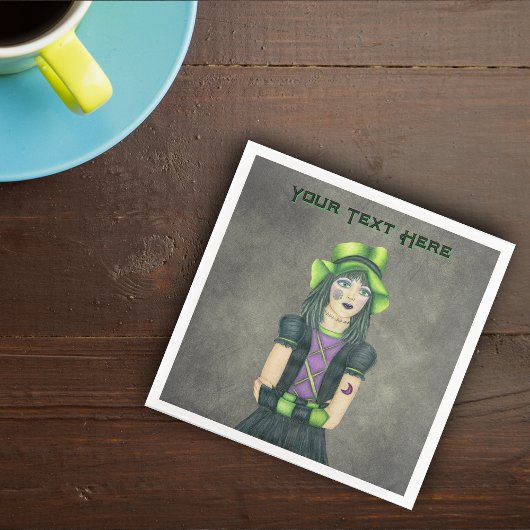 Spooky Gothic Girl Spiderweb Tattoo Black Dress Servet