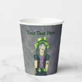 Spooky Gothic Girl Tattoos Green Hat Glowing Grey Papieren Bekers (Achterkant)