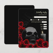 Spooky Gothic Halloween Wedding RSVP met Rode Roos (Voorkant / Achterkant)