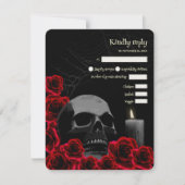 Spooky Gothic Halloween Wedding RSVP met Rode Roos (Voorkant)
