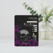 Spooky Gothic Halloween Wedding RSVP Paarse Roos Kaartje (Staand voorkant)