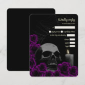 Spooky Gothic Halloween Wedding RSVP Paarse Roos Kaartje (Voorkant / Achterkant)