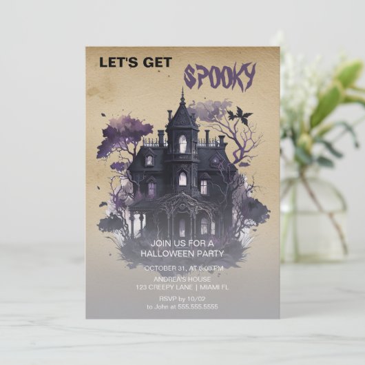Spooky Gothic Haunted House Halloween Kaart (Staand voorkant)