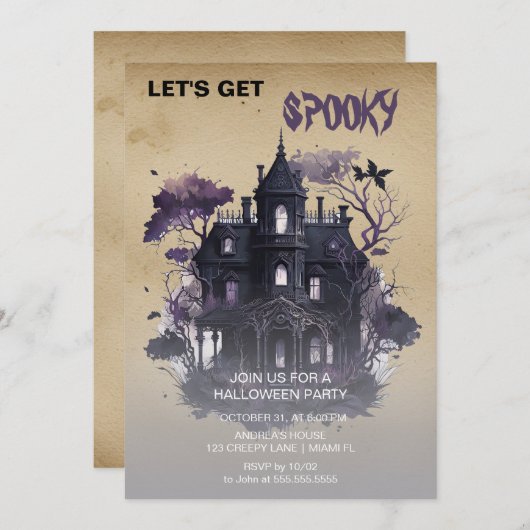 Spooky Gothic Haunted House Halloween Kaart (Voorkant / Achterkant)