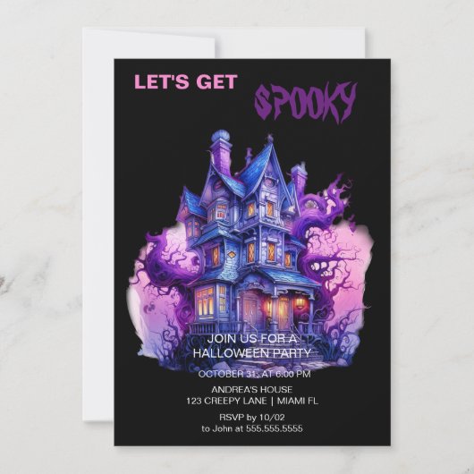 Spooky Gothic Haunted House Halloween Zwart Kaart (Voorkant)