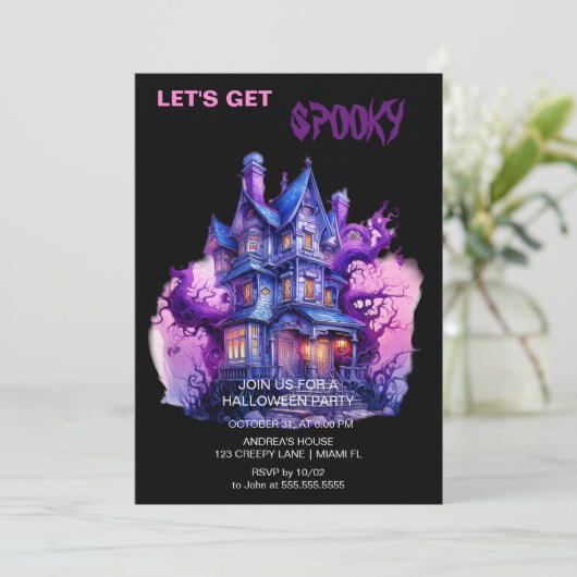 Spooky Gothic Haunted House Halloween Zwart Kaart (Staand voorkant)
