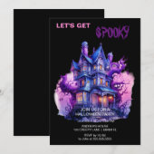 Spooky Gothic Haunted House Halloween Zwart Kaart (Voorkant / Achterkant)