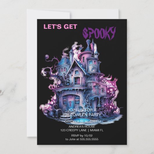 Spooky Gothic Haunted House Halloween Zwart Kaart (Voorkant)