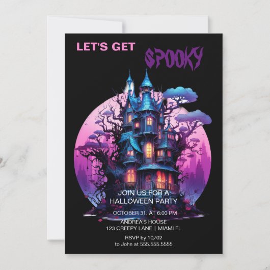 Spooky Gothic Haunted House Halloween Zwart Kaart (Voorkant)