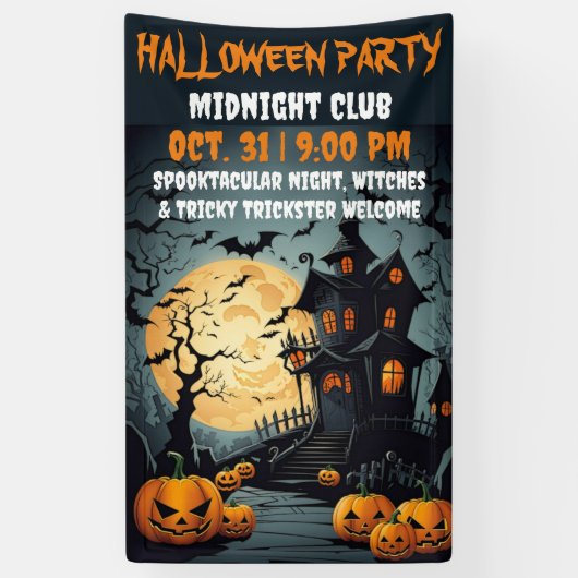Spooky Gothic Mansion spookhuis Halloween Spandoek (Verticaal)