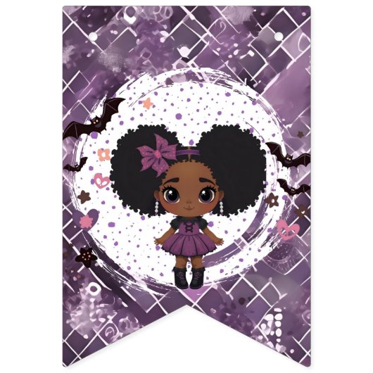 Spooky gothic meisje afro-puff Happy Birthday Vlaggetjes (Eerste vlag)