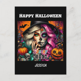 Spooky Gothic Meisje Halloween Briefkaart