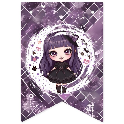 Spooky gothic meisje Happy Birthday Vlaggetjes (Eerste vlag)