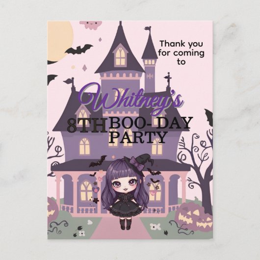 Spooky Gothic meisje Paarse Verjaardag Dank u Briefkaart (Voorkant)