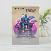 Spooky Gothic Paarse spookhuis Halloween Kaart (Staand voorkant)