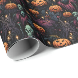 Spooky Gothic pompoen schedel Halloween Cadeaupapier