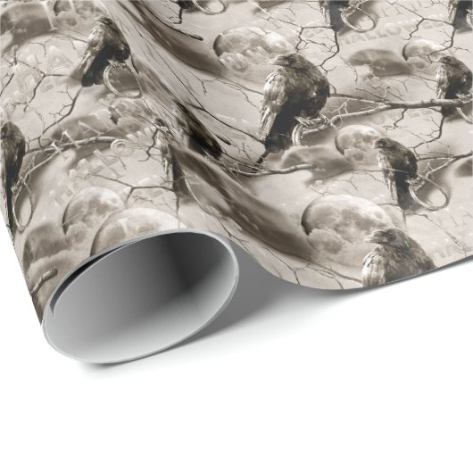 Spooky Gothic Raven In Volle Maan Volwassen Hallow Cadeaupapier (Rol Hoek)