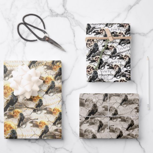 Spooky Gothic Raven In Volle Maan Volwassen Hallow Inpakpapier Vel (Voorkant)