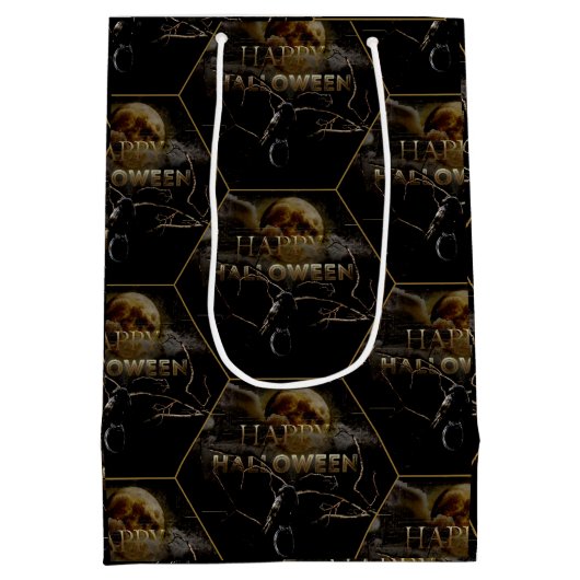 Spooky Gothic Raven In Volle Maan Volwassen Hallow Medium Cadeauzakje (Achterkant)