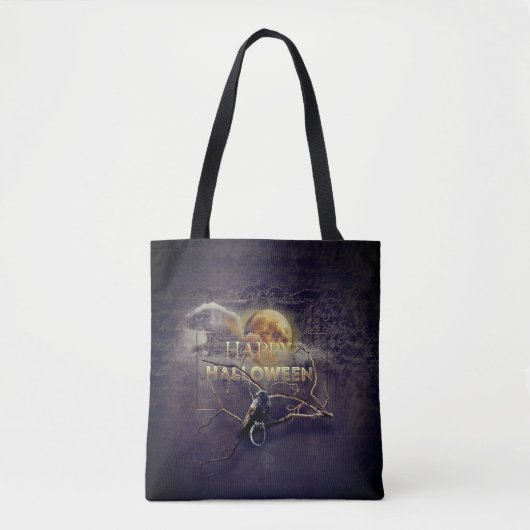 Spooky Gothic Raven In Volle Maan Volwassen Hallow Tote Bag (Voorkant)