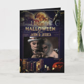 Spooky Gothic Raven Volle Maan Foto Halloween Kaar Bedankkaart (Voorkant)