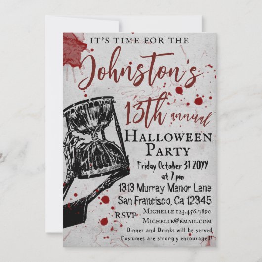 Spooky Gothic Skelet Halloween Party Kaart (Voorkant)