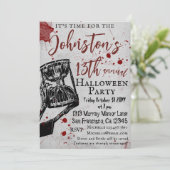 Spooky Gothic Skelet Halloween Party Kaart (Staand voorkant)