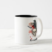 Spooky  Gothic Skull en Raven Custom Tweekleurige Koffiemok (Voorkant rechts)
