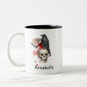 Spooky Gothic Skull en Raven Custom Tweekleurige Koffiemok