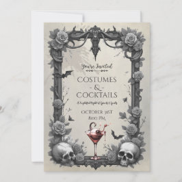 Spooky Gothic Skull Rozen Kostuum Cocktail Party Kaart