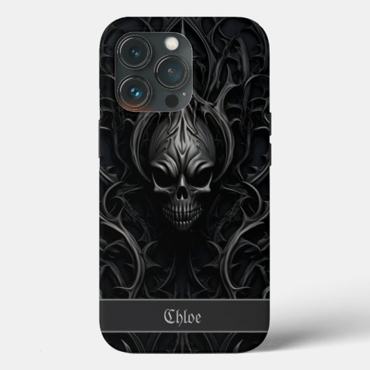 Spooky Gothic Skull Zwart & Grijs Case-Mate iPhone Case (Achterkant)