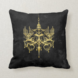 Spooky gouden kroonluchter op zwart | Faux Glitter Kussen