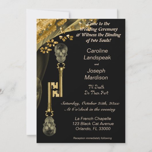 Spooky gouden schedels Halloween bruiloft Kaart (Voorkant)