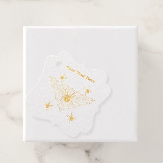 Spooky gouden spinnen in driehoekig web grijs bedankjes labels (Met doos)