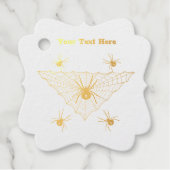 Spooky gouden spinnen in driehoekig web grijs bedankjes labels (Voorkant)