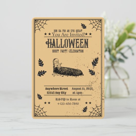 Spooky graf Halloween Party Uitnodiging (Staand voorkant)