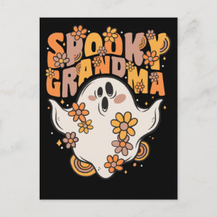 Spooky Grandma Groovy Ghost met bloemen H Feestdagenkaart
