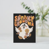 Spooky Grandma Groovy Ghost met  bloemen H Feestdagenkaart (Staand voorkant)