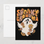 Spooky Grandma Groovy Ghost met  bloemen H Feestdagenkaart (Voorkant / Achterkant)