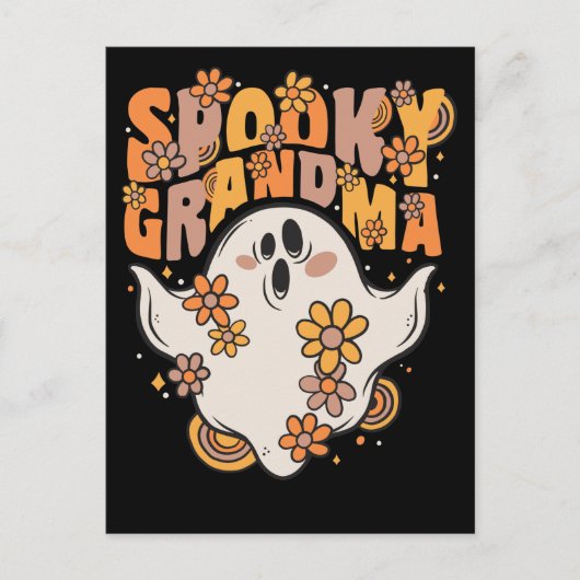 Spooky Grandma Groovy Ghost met  bloemen H Feestdagenkaart (Voorkant)