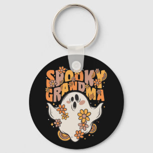 Spooky Grandma Groovy Ghost met bloemen K Sleutelhanger