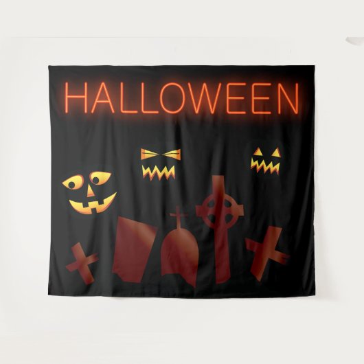 Spooky Graveyard Cemetary Halloween Creepy Eyes Wandkleed (Voorkant (horizontaal))