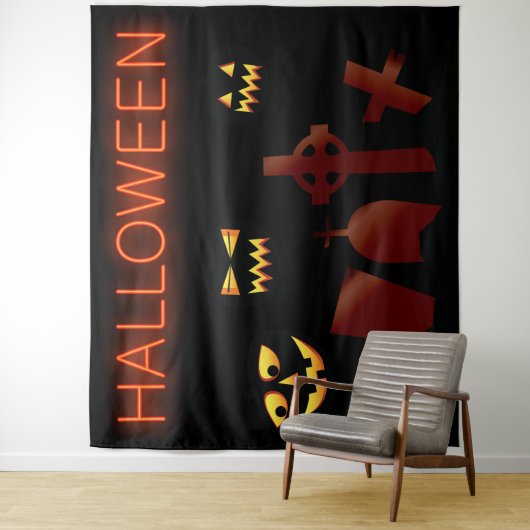 Spooky Graveyard Cemetary Halloween Creepy Eyes Wandkleed (In situ)