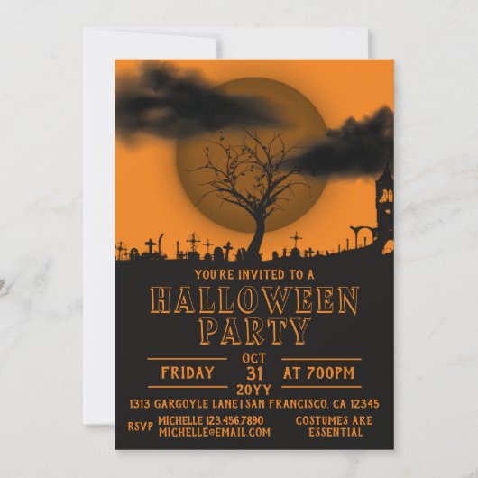 Spooky graveyard full moon Halloween Party Invitat Kaart (Voorkant)
