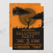 Spooky graveyard full moon Halloween Party Invitat Kaart (Voorkant / Achterkant)