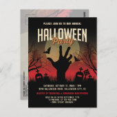 Spooky Graveyard, Full Moon Halloween Party Uitnod Briefkaart (Voorkant / Achterkant)