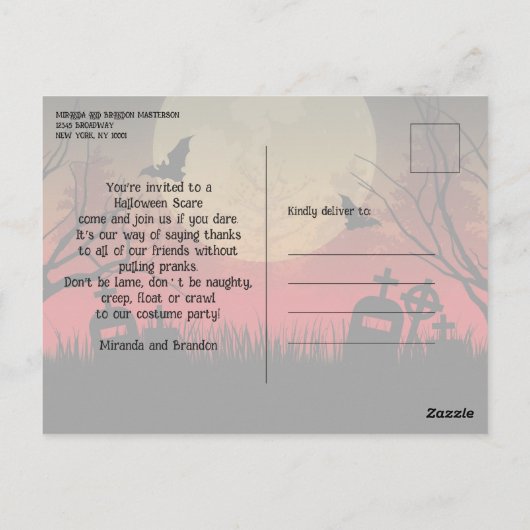 Spooky Graveyard, Full Moon Halloween Party Uitnod Briefkaart (Achterkant)